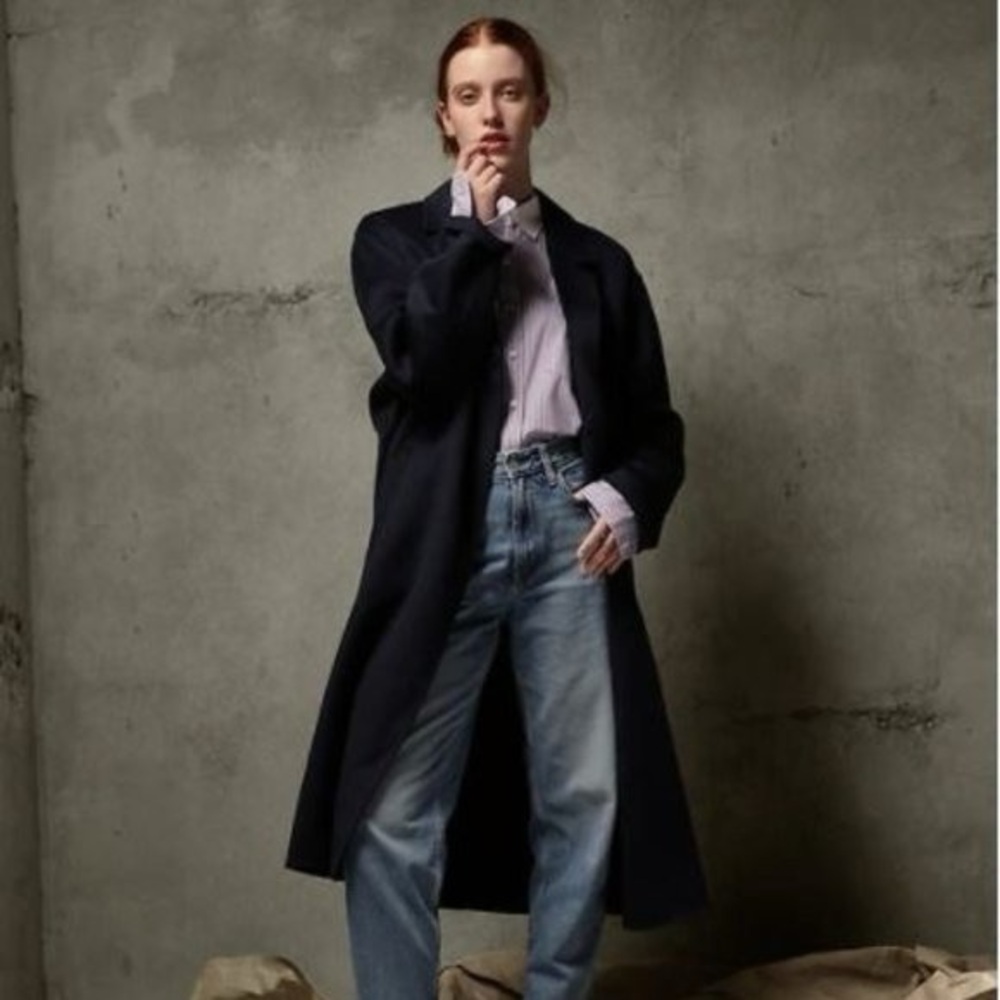Gap Wool Cocoon Coat Recycled Double Faced Wool Blend Navy Long Oversized Small